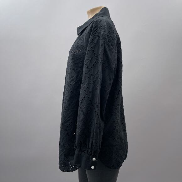 Talbots Top Women 1X Black Eyelet Lace Embroidered Long Sleeve Button Up - Picture 3 of 10